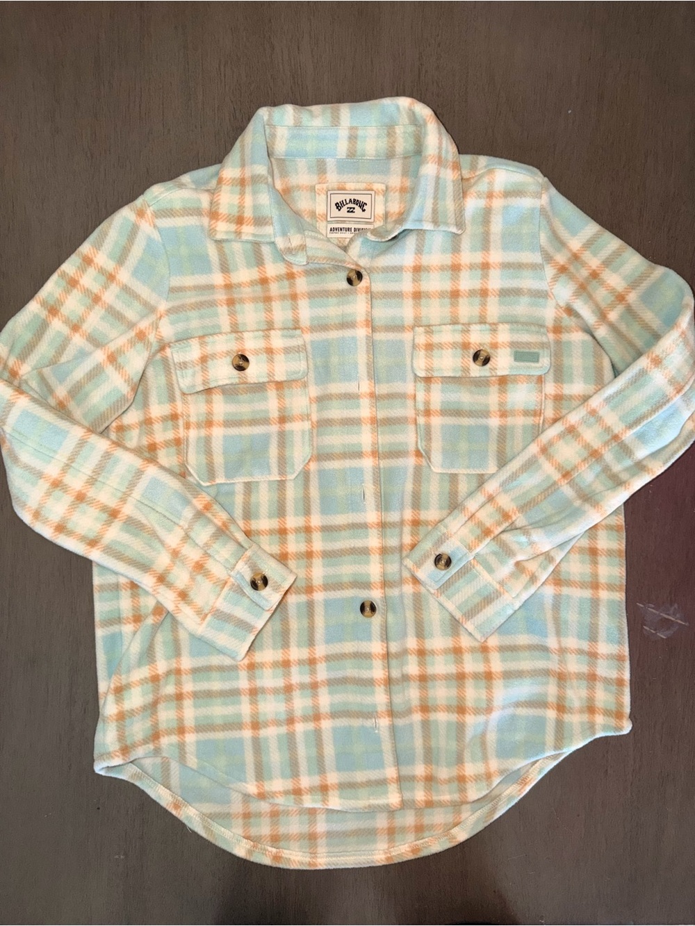 Billabong Plaid Button-Up Shirt Jacket - Light Blue & Cream